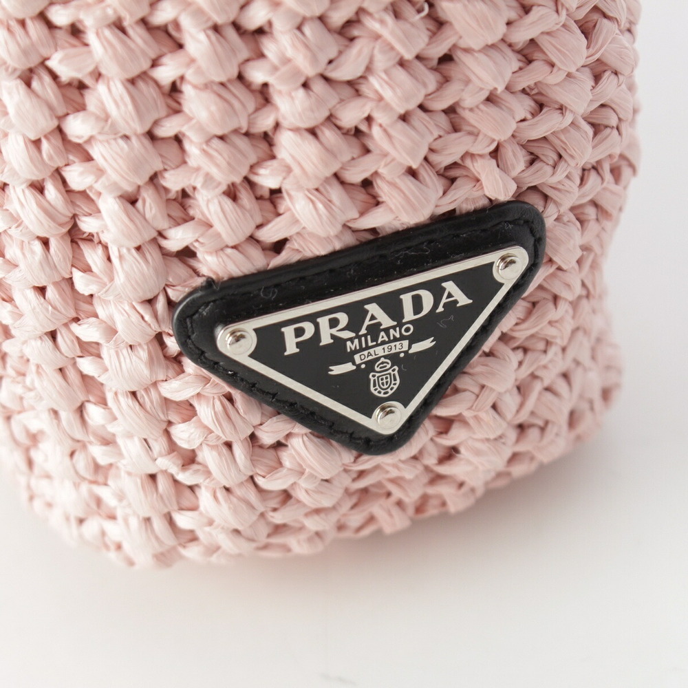 Prada Triangle Bag Pink Raffia Tote Crochet Logo - Picture 7 of 10